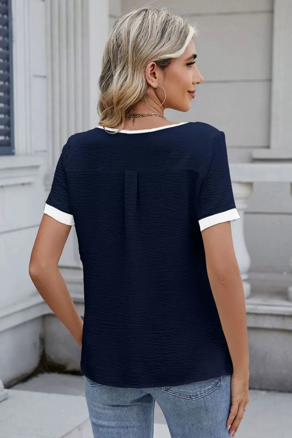 Cutout Round Neck Short Sleeve Blouse, image 12