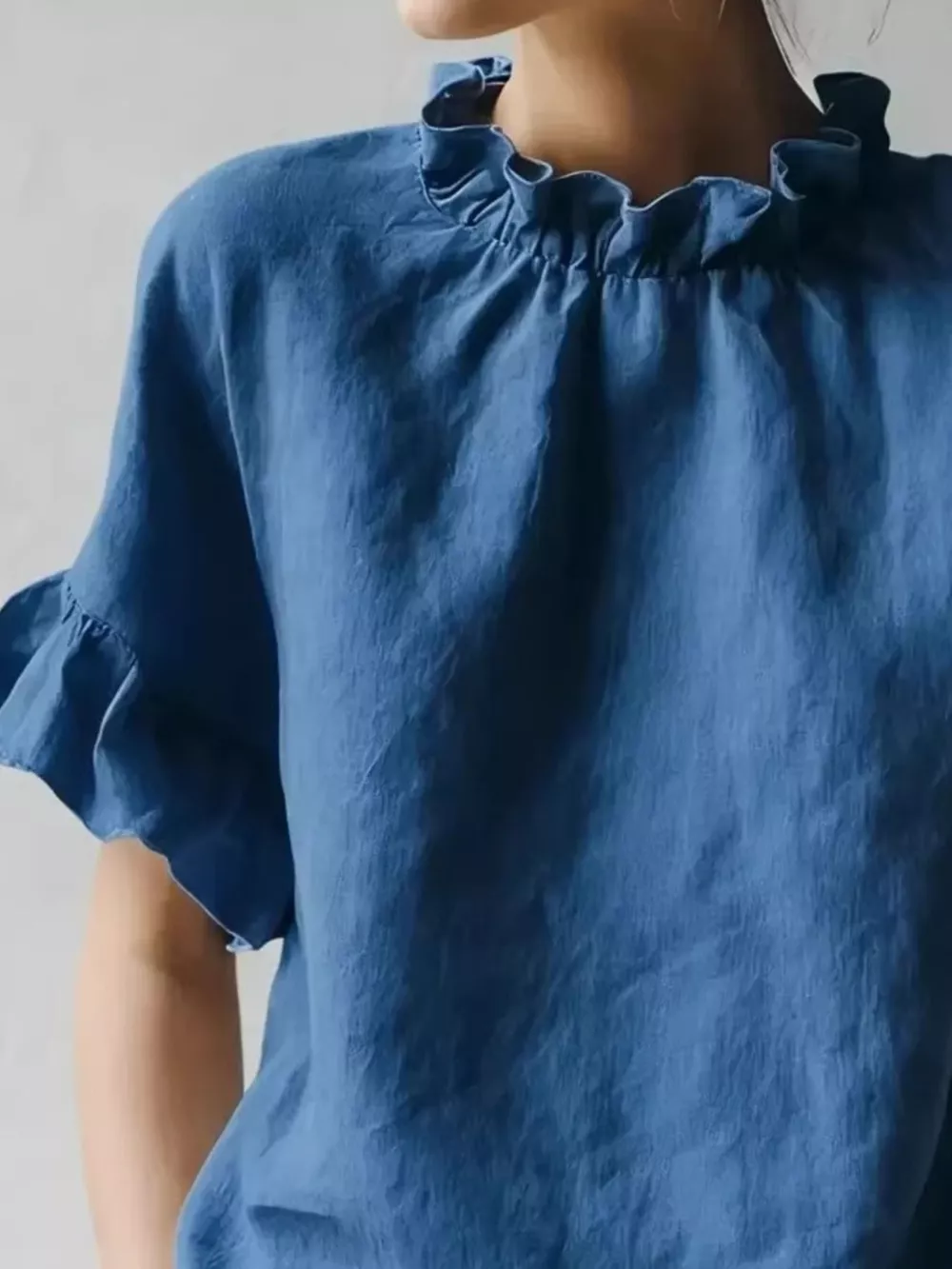Full Size Ruffled Neck Half Sleeve Blouse Plus Size, image 7