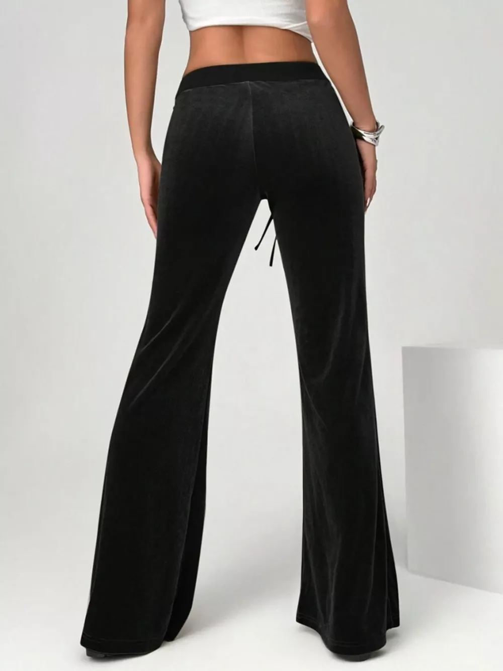 Velvet Flare Pants with Drawstring, image 7