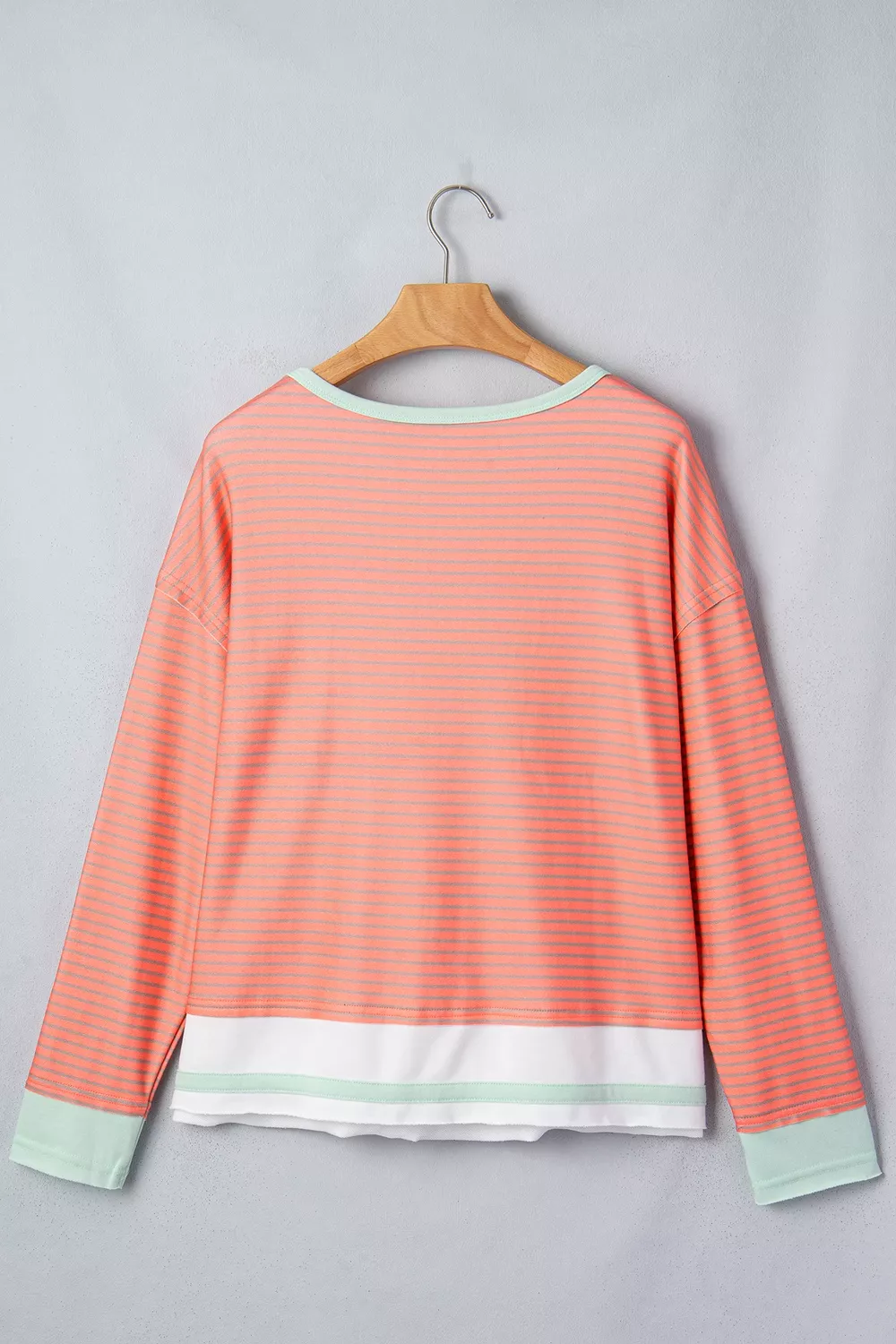 Stripe Colorblock Detail Raw Seam Long Sleeve Tunic Top, image 6