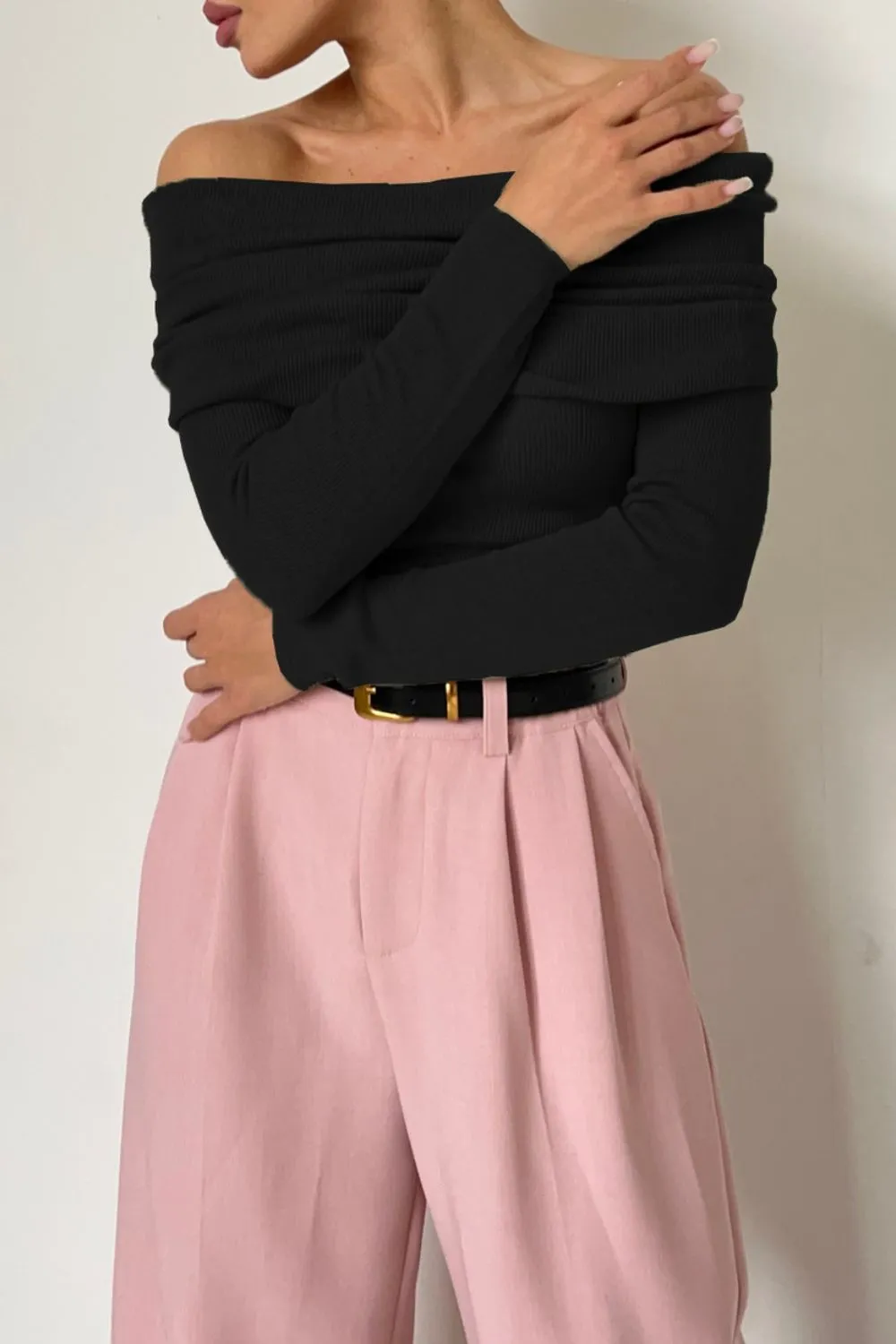 Off-Shoulder Long Sleeve Knit Top, image 16