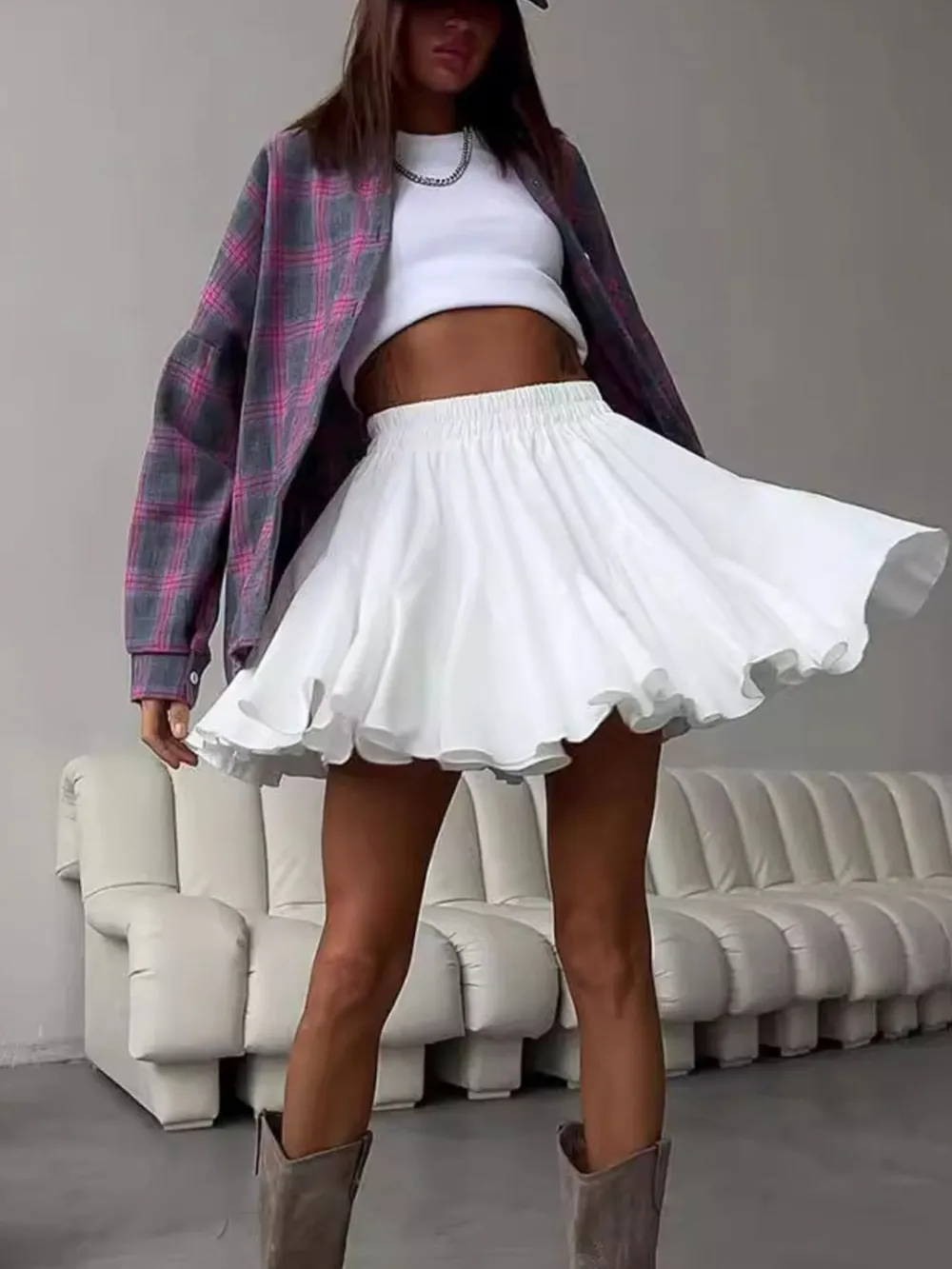 Elastic Waist Ruffled Hem Skirt, image 21