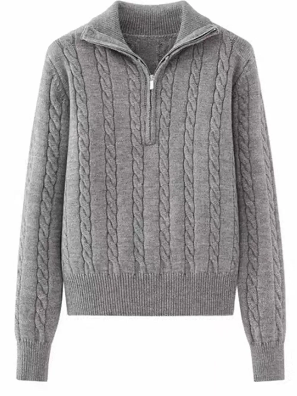 Cable-Knit Half Zip Long Sleeve Sweater, image 5