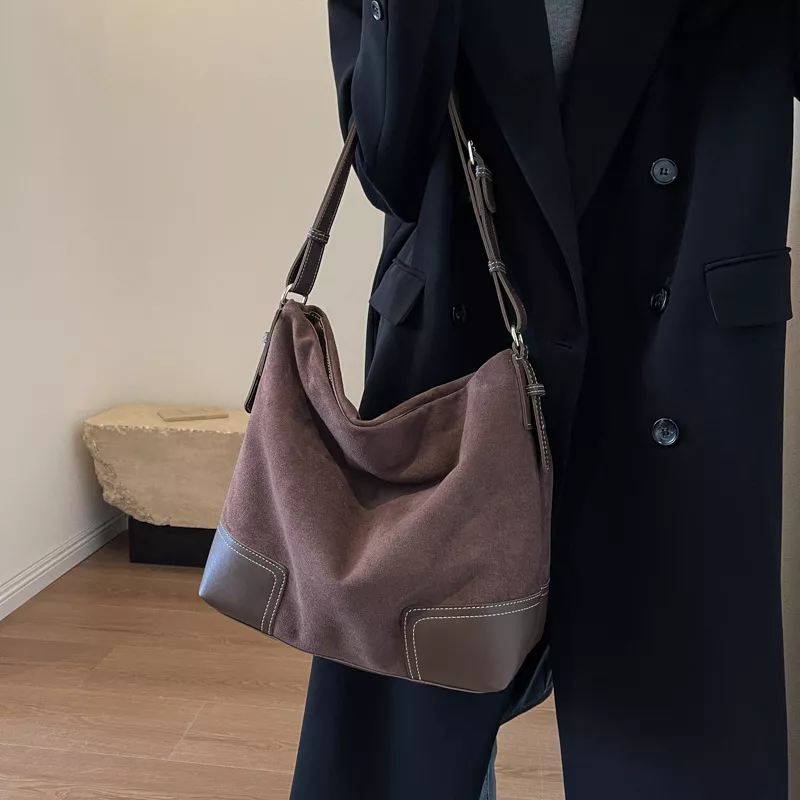 Suede Tote Bag with Leather Trim, image 2