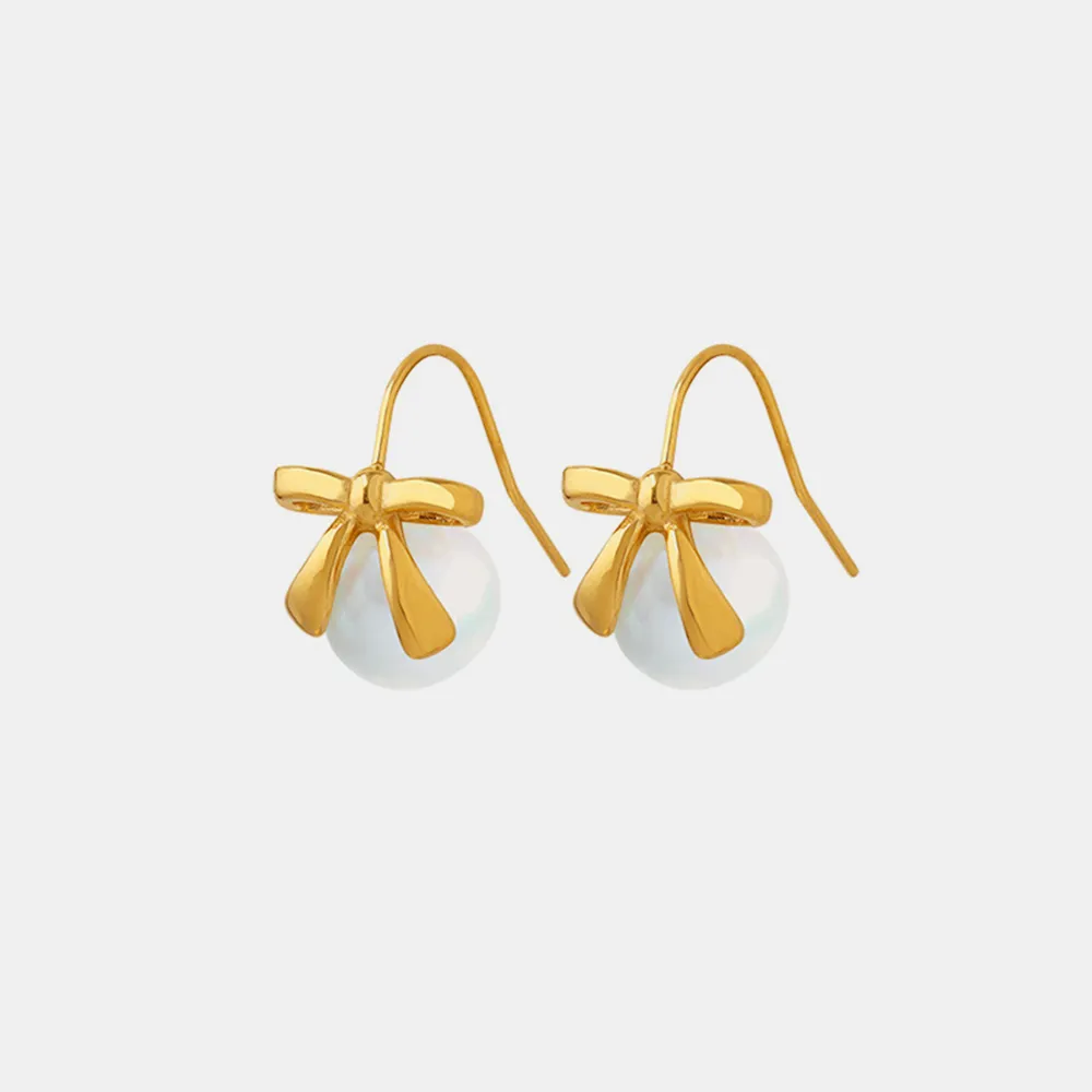 Titanium Steel Bow Drop Earrings, image 4