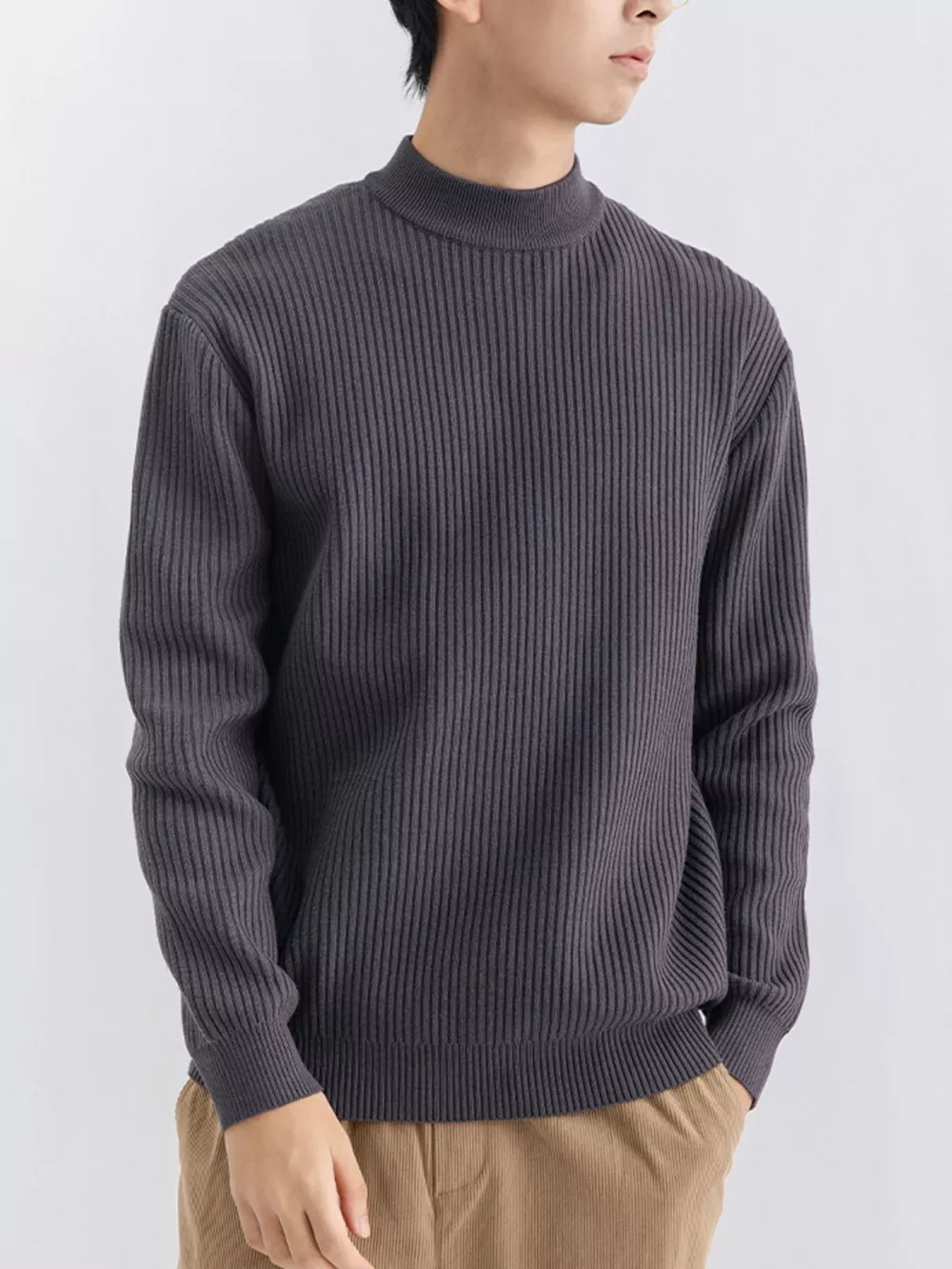 Men's Plus Size Ribbed Mock Neck Sweater, image 6