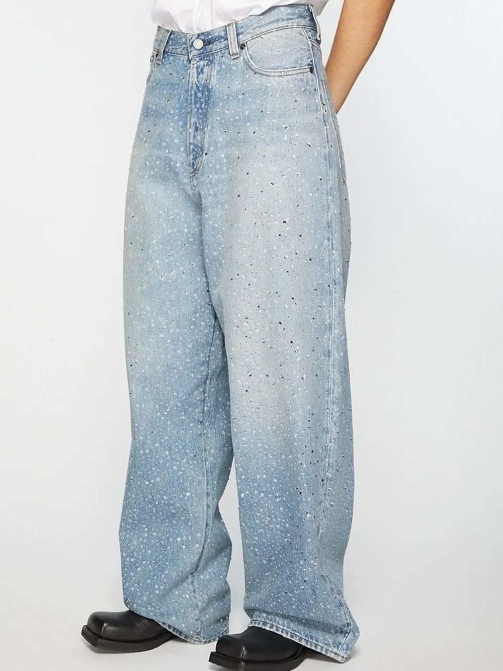 Men's Washed Rhinestone Print Jeans, image 2