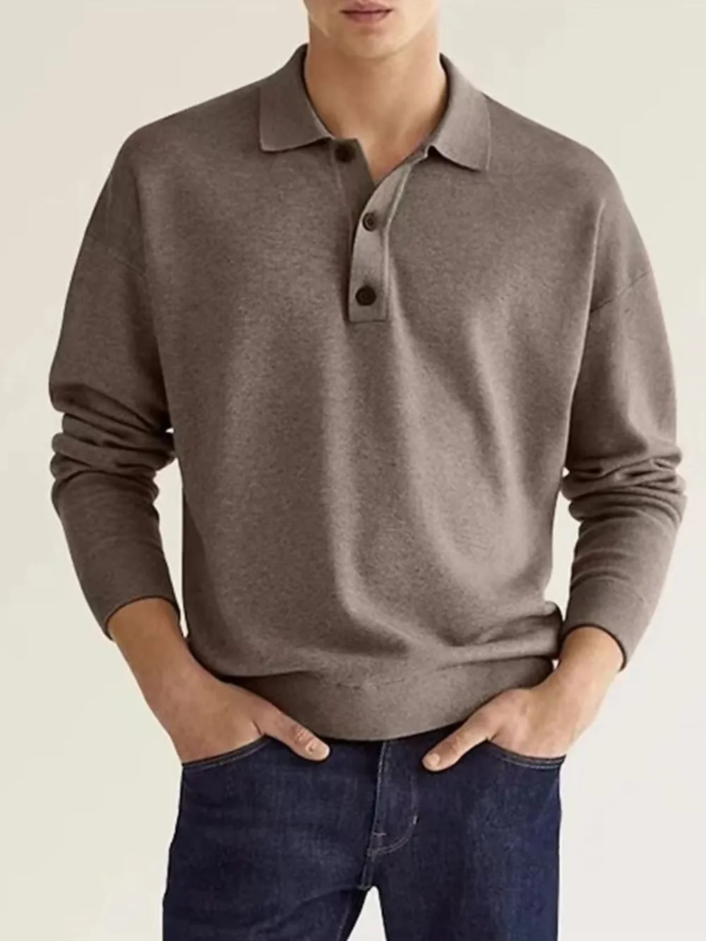 Men's Full Size Button Detail Long Sleeve Polo Plus Size, image 7