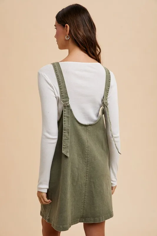 V-Neck Adjustable Strap Denim Overall Dress with Pockets, image 3