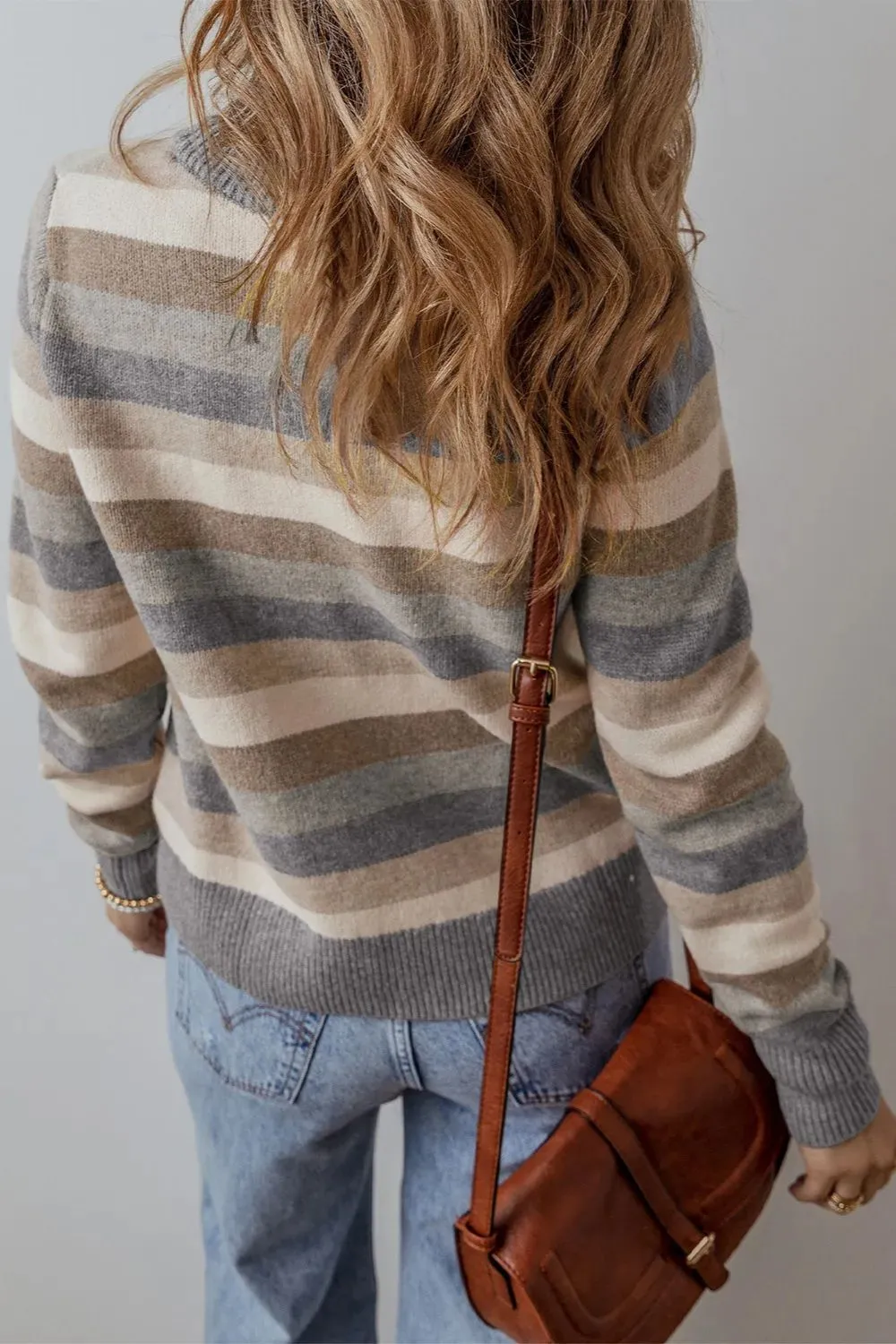 Striped Round Neck Long Sleeve Sweater, image 4