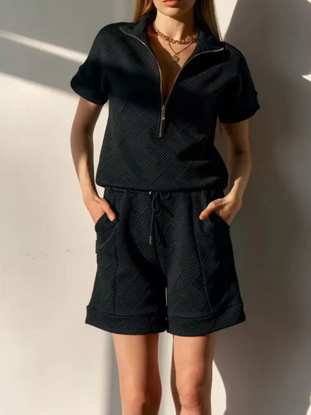 Half Zip Short Sleeve Top and Shorts Set, image 8