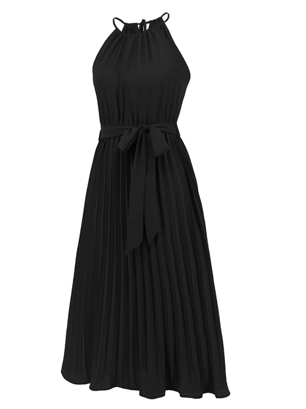 Pleated Spaghetti Strap Tie Waist Midi Dress, image 17