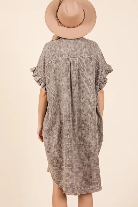Mineral Wash Cotton Gauze Mini Shirt Dress, image 3