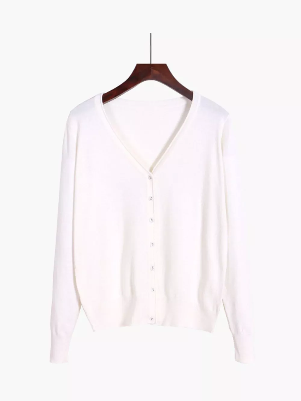 Classic V-Neck Button-Down Knit Cardigan, image 3