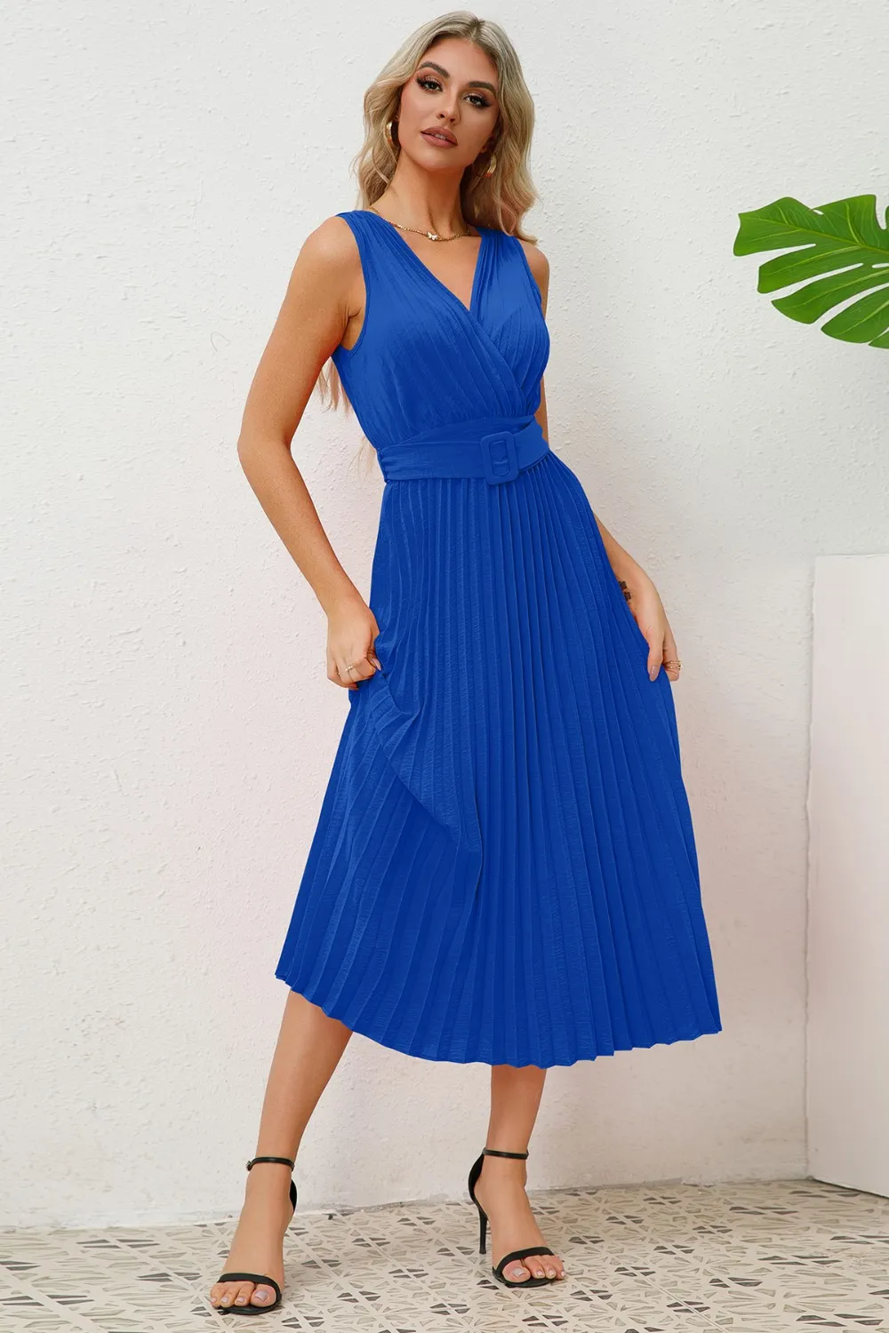 Surplice Sleeveless Midi Pleated Dress, image 4