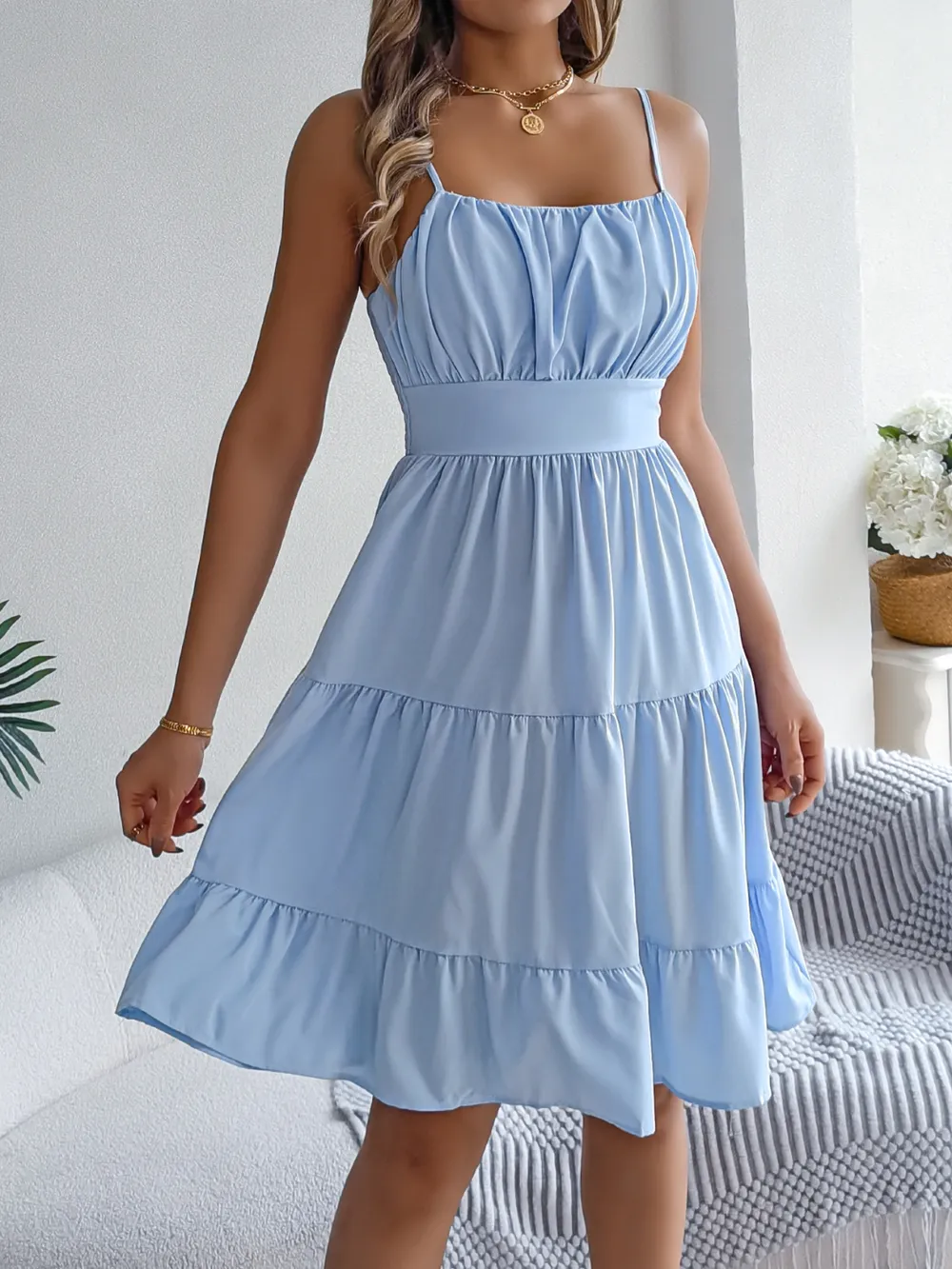 Smocked Back Tiered Cami Dress, image 9