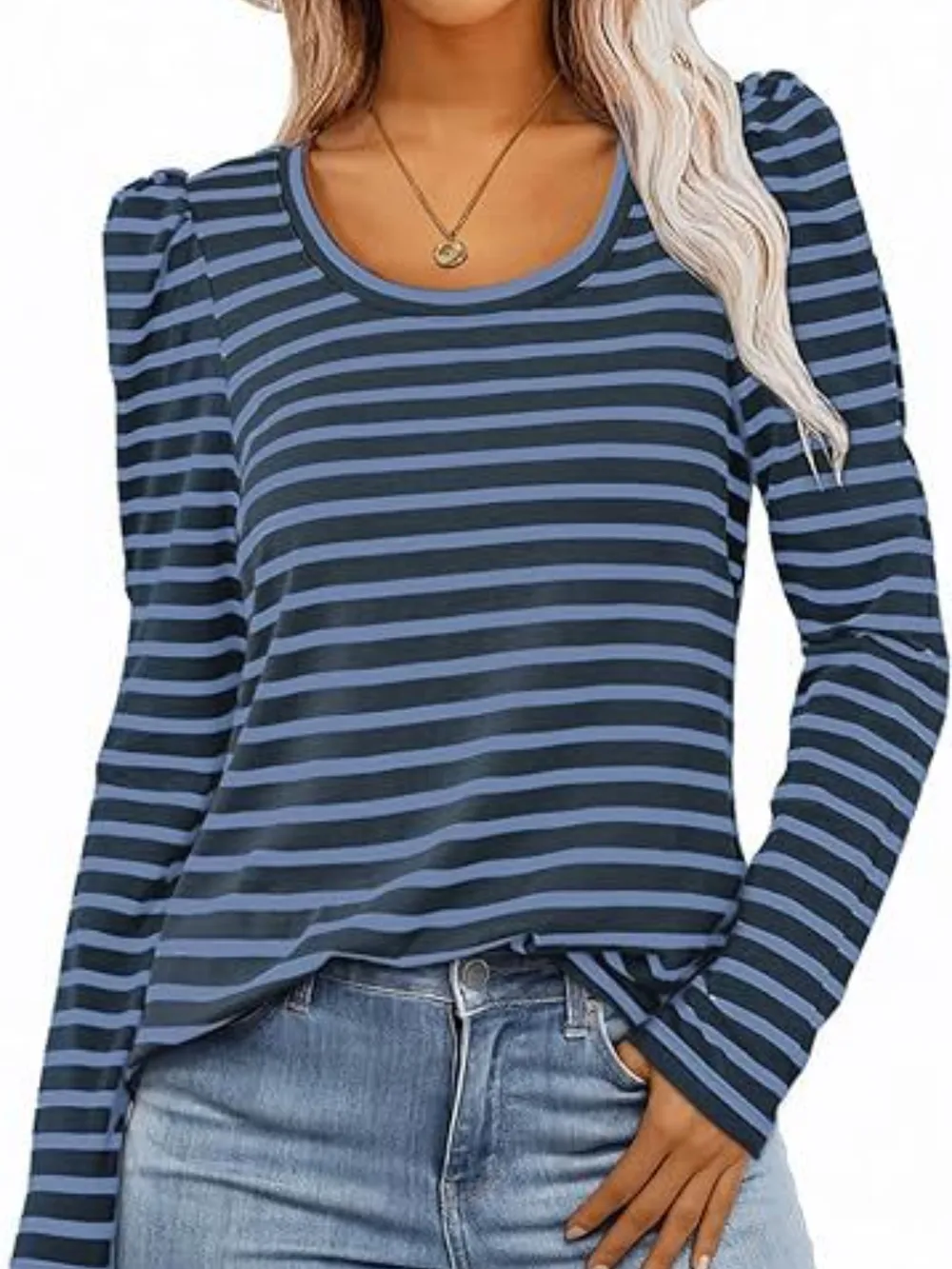 Striped Round Neck Long Sleeve T-Shirt, image 21
