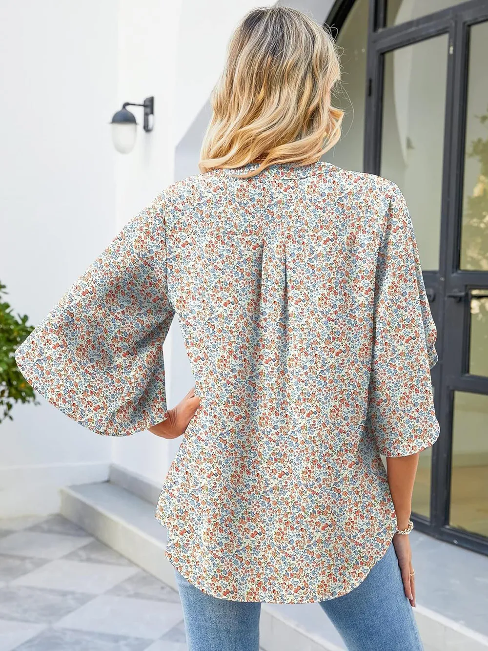 Printed Notched Half Sleeve Blouse, image 20