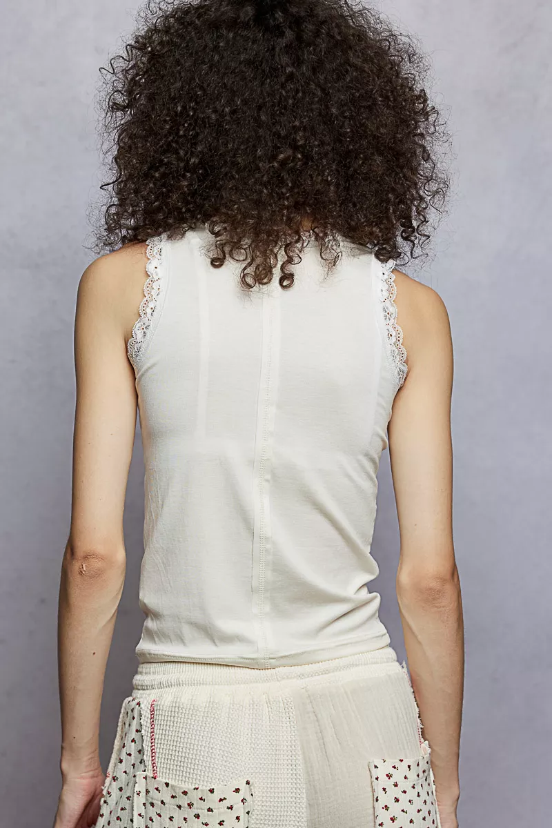 Round Neck Cropped Tank with Lace Trim, image 4
