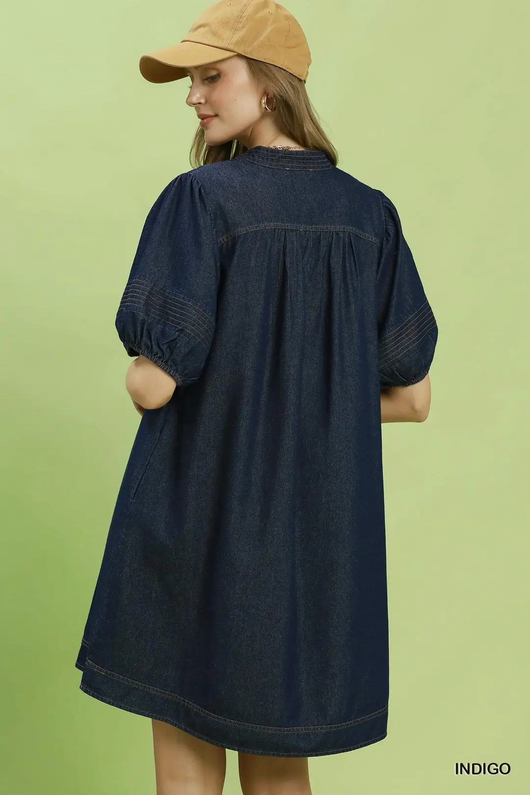 Notched Puff Sleeve Mini Dress with Pockets, image 3