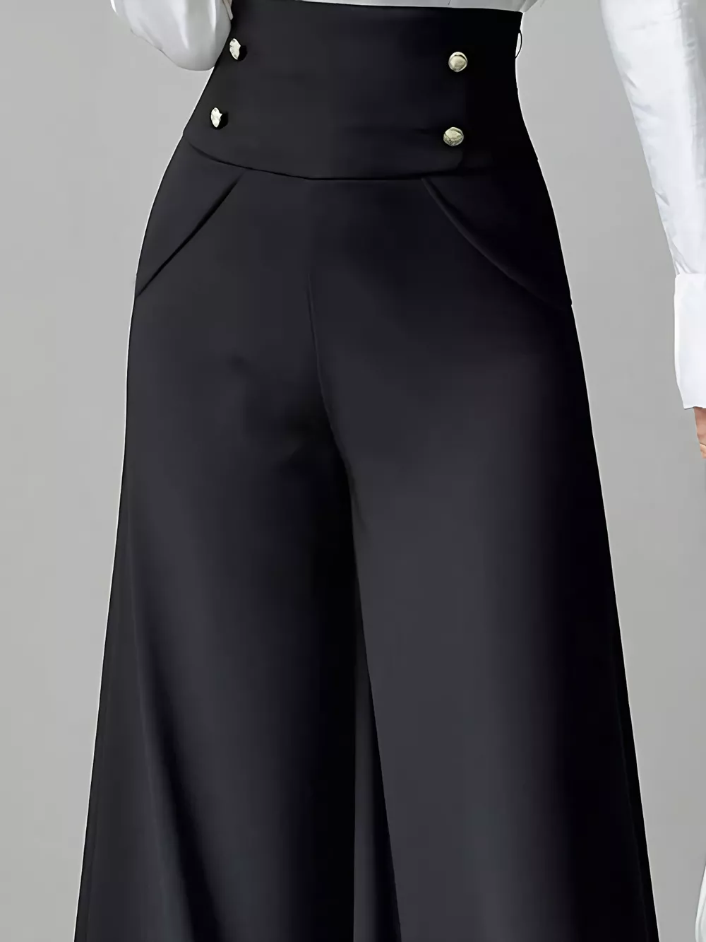 High Waist Wide Leg Button Decor Pants, image 6