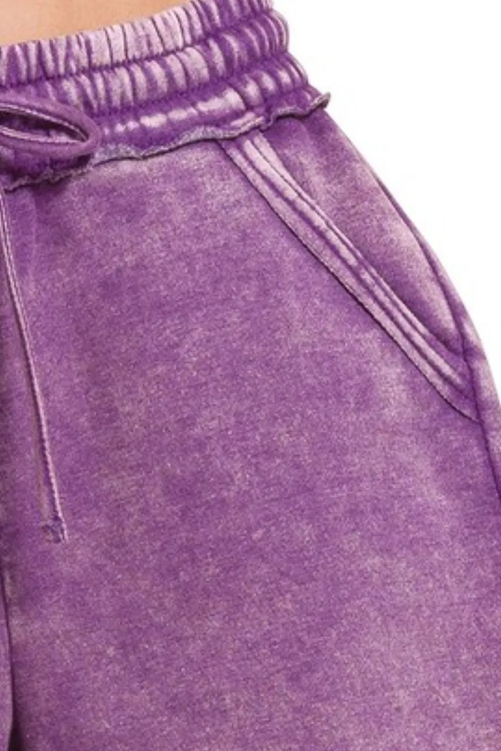 Acid Wash Fleece Drawstring Shorts With Pockets, image 3