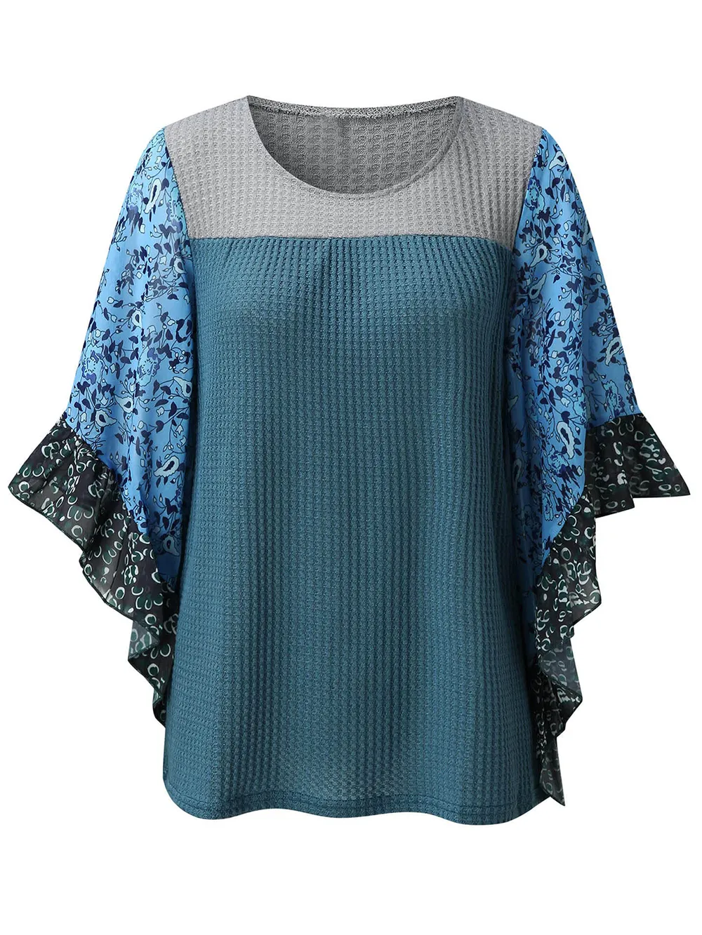 Full Size Printed Round Neck Three-Quarter Sleeve Blouse, image 15