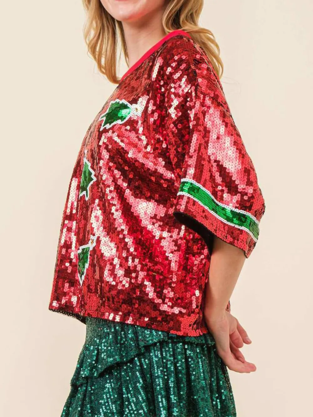 Sequin Round Neck Half Sleeve Top, image 2