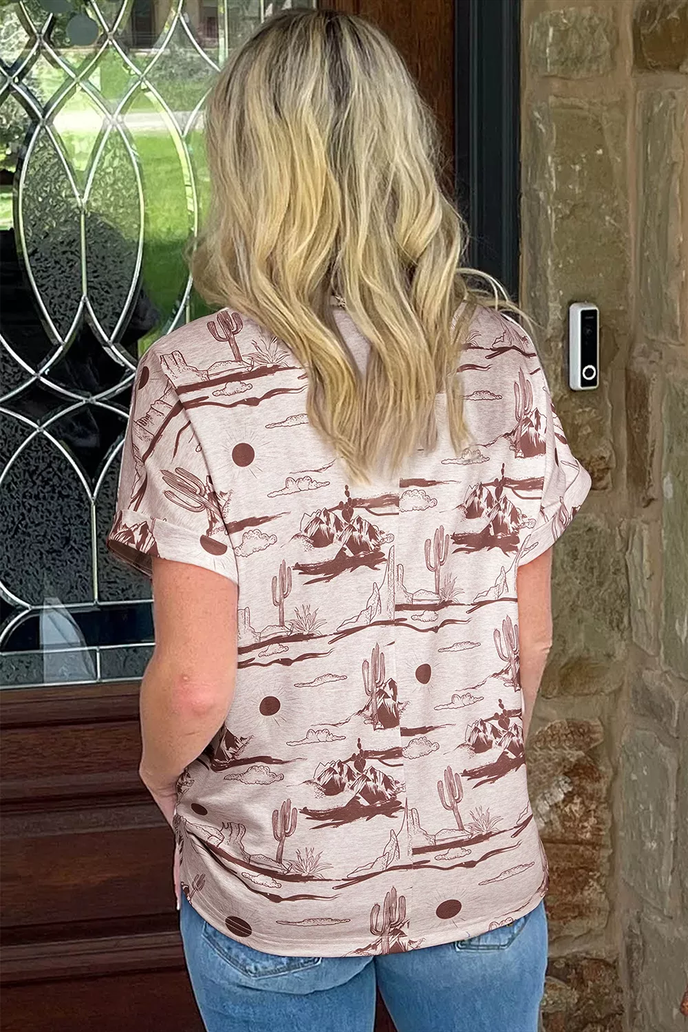 Desert Sand Print Short Sleeve Knit Top, image 2