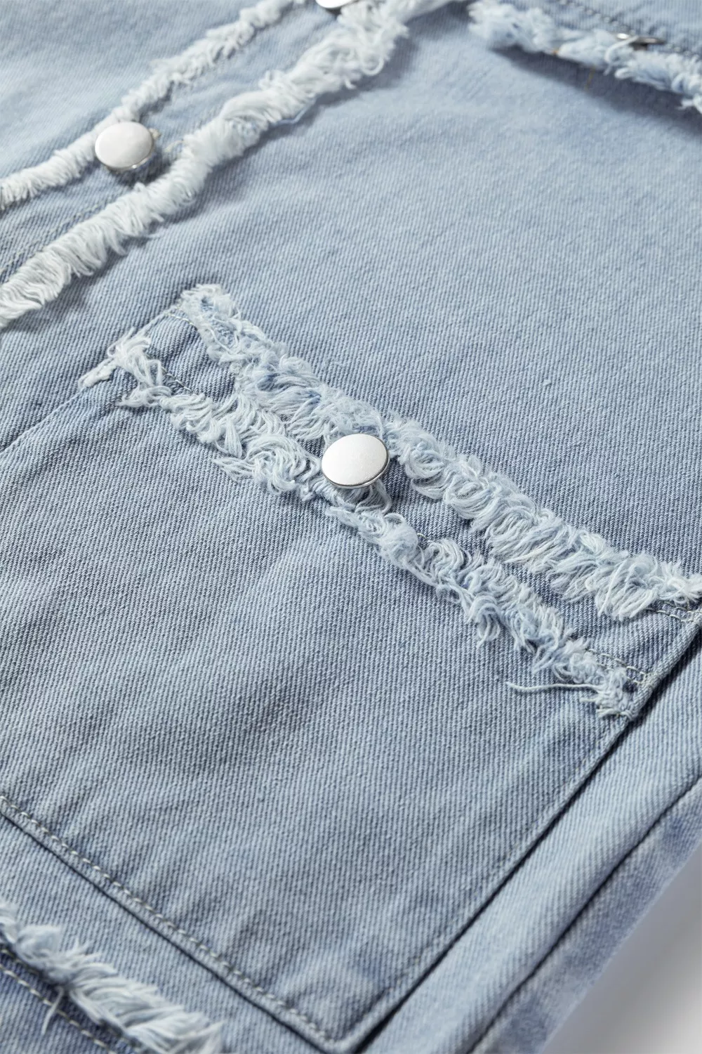 Frayed Edge Flap Pockets Denim Vest Jacket, image 5