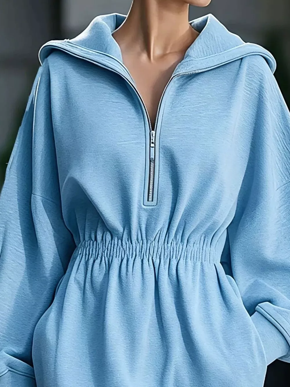 Casual Hooded Quarter-Zip Sweatshirt Dress, image 11