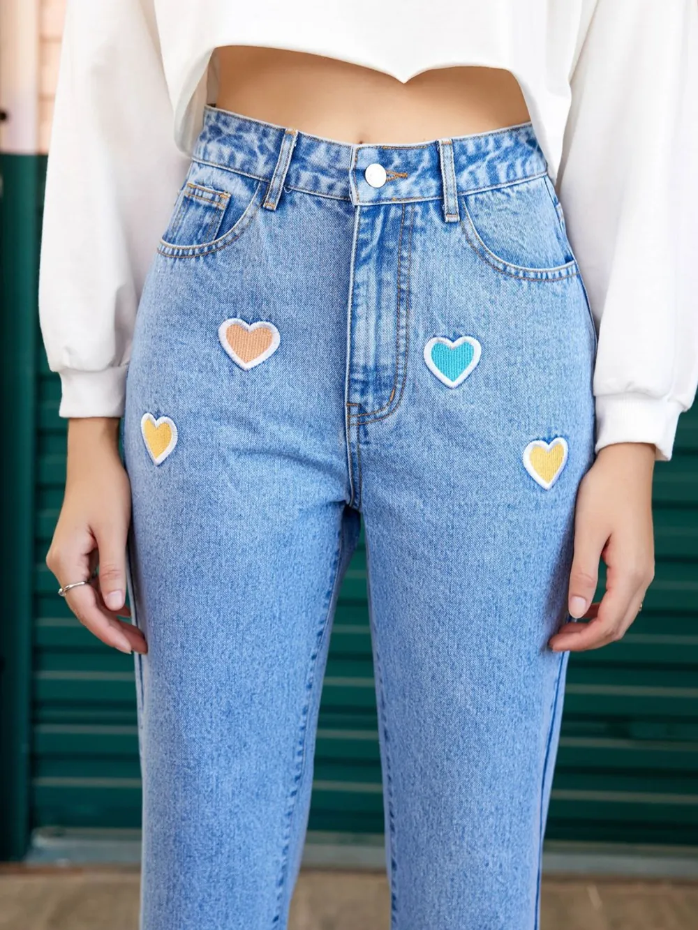 Heart Straight Leg Jeans with Pockets, image 3