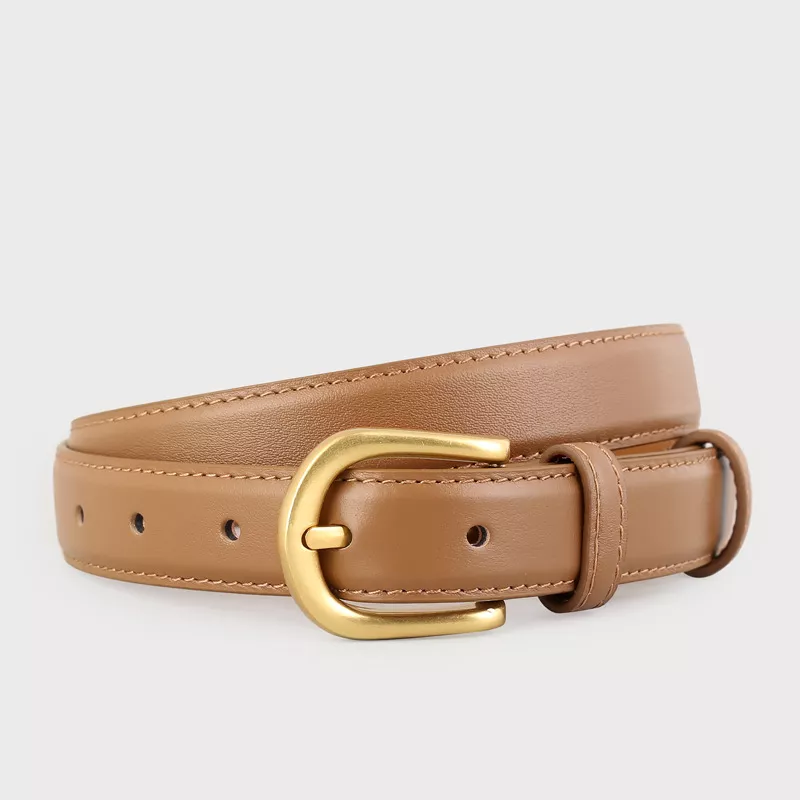 Skinny Leather Belt with Golden Buckle, image 5
