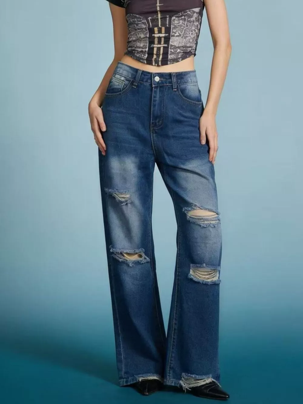 Distressed Wide Leg Jeans, image 2