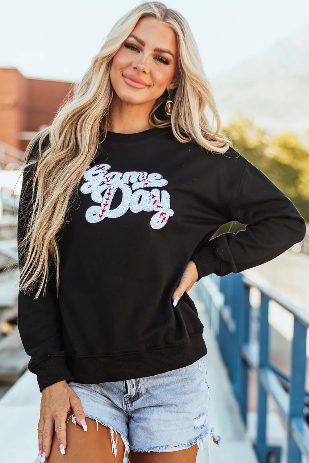 Letter Graphic Round Neck Long Sleeve Sweatshirt, image 4