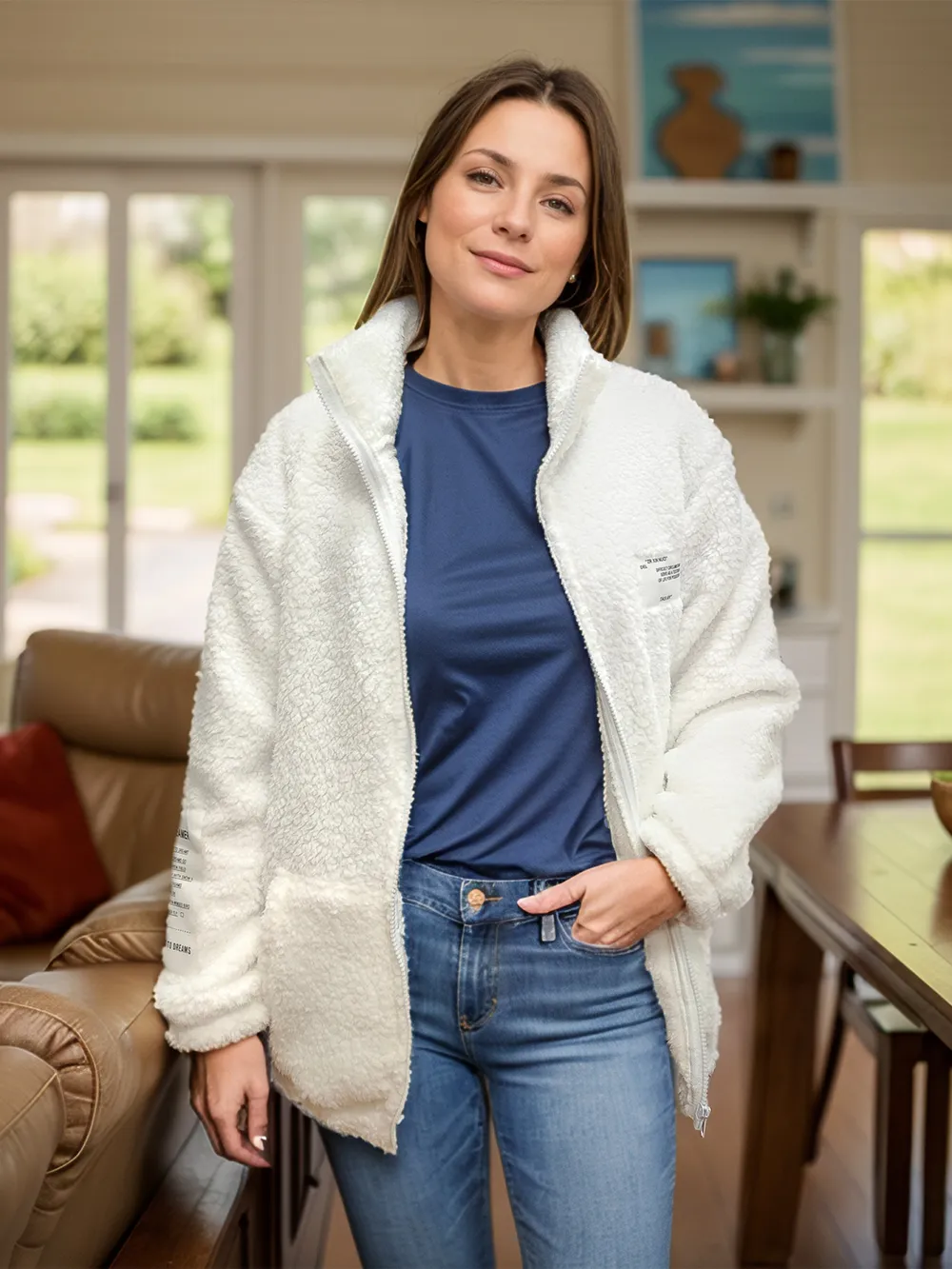 Full Size Turtleneck Zip Up Long Sleeve Sherpa Jacket, image 2