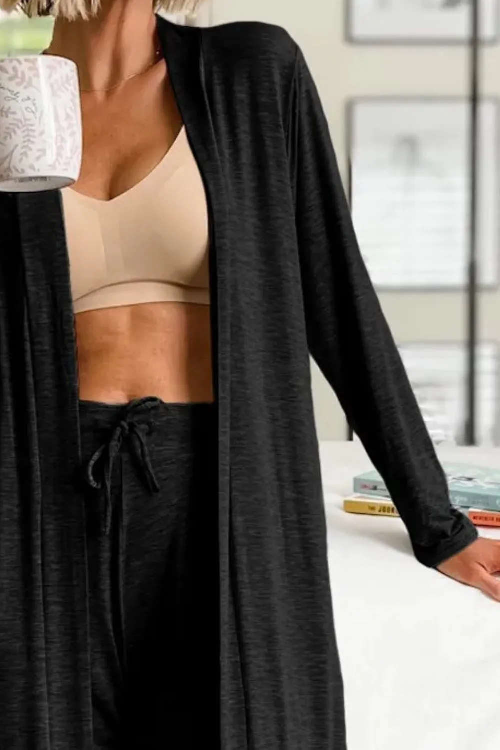 Open Front Long Sleeve Cardigan and Pants Lounge Set, image 9