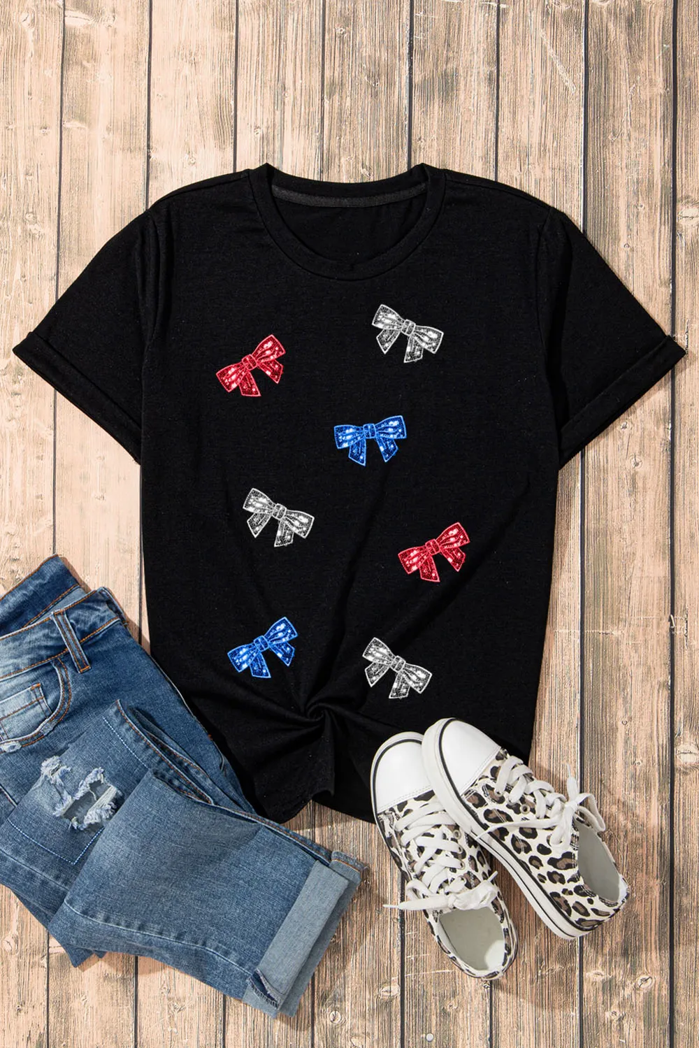 Bow Round Neck Short Sleeve T-Shirt, image 3