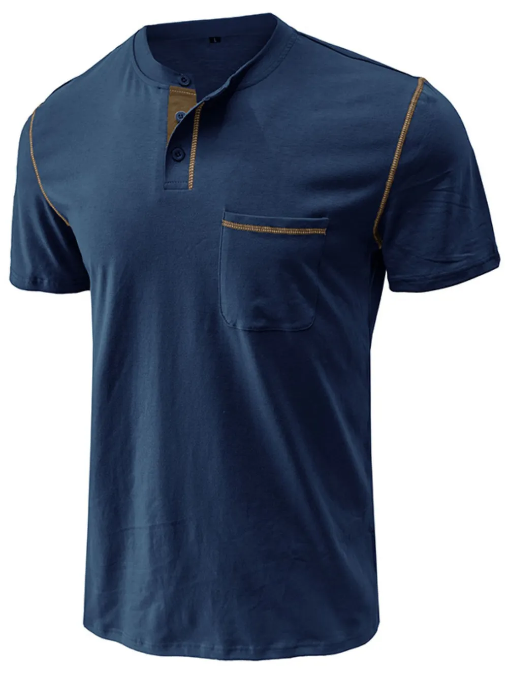 Men's Full Size Casual Henley T-Shirt with Contrast Stitching and Pocket Plus Size, image 4