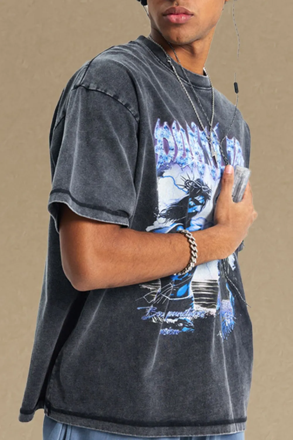 Men's Round Neck Half Sleeve Graphic T-Shirt