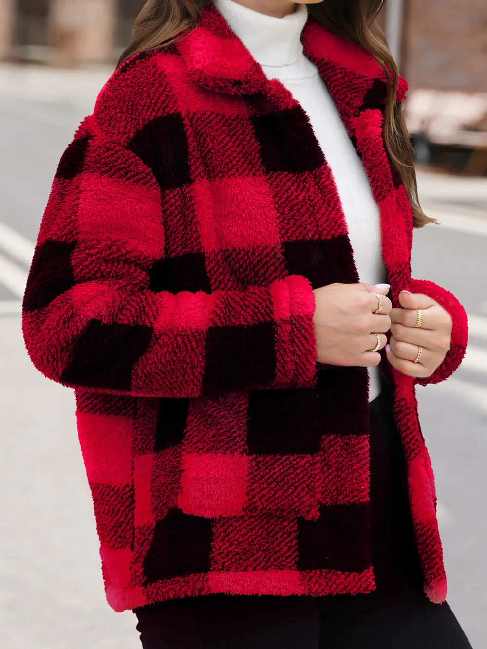 Button Up Drop Shoulder Fuzzy Jacket, image 4