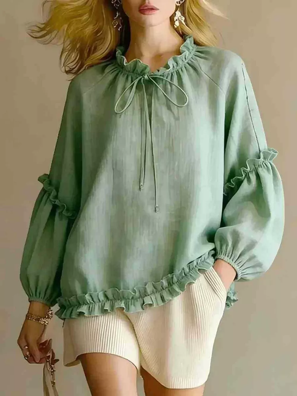 Frill Balloon Sleeve Blouse, image 8
