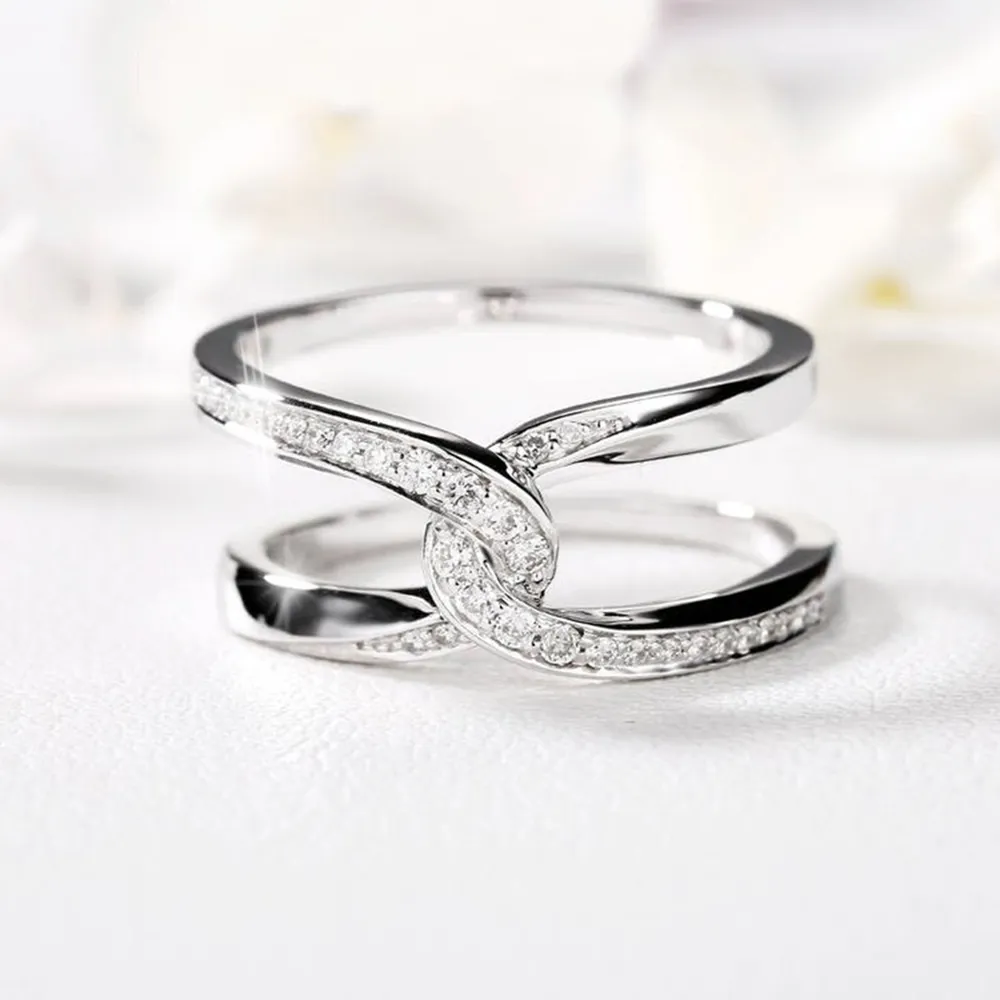 Twisted Inlaid Zircon Double-layered Ring, image 3