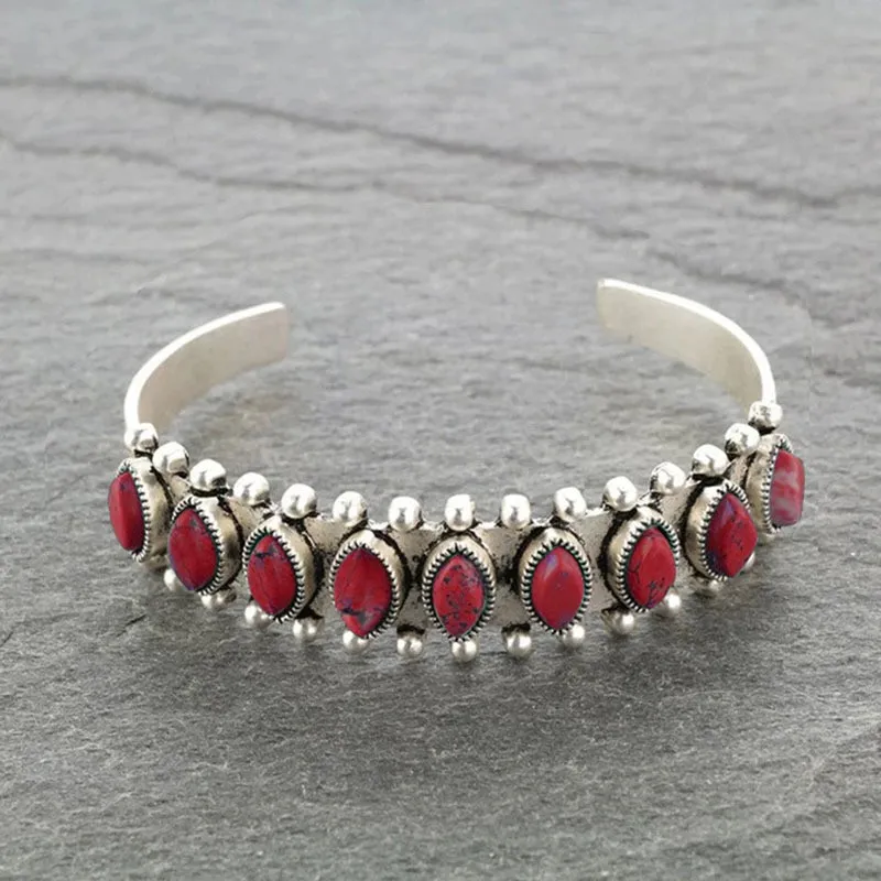 Artificial Turquoise Alloy Open Bracelet, image 4