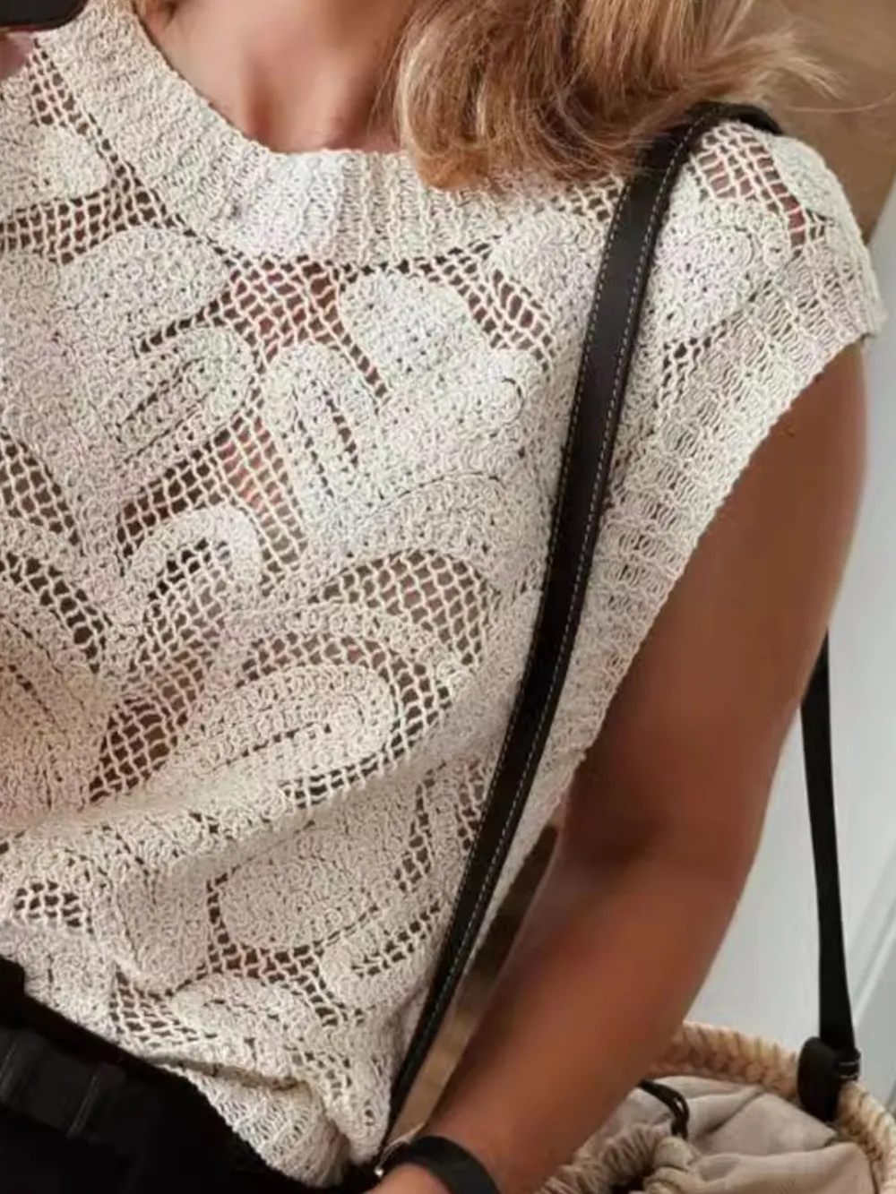 Lace Knit Sleeveless Sweater Vest, image 4