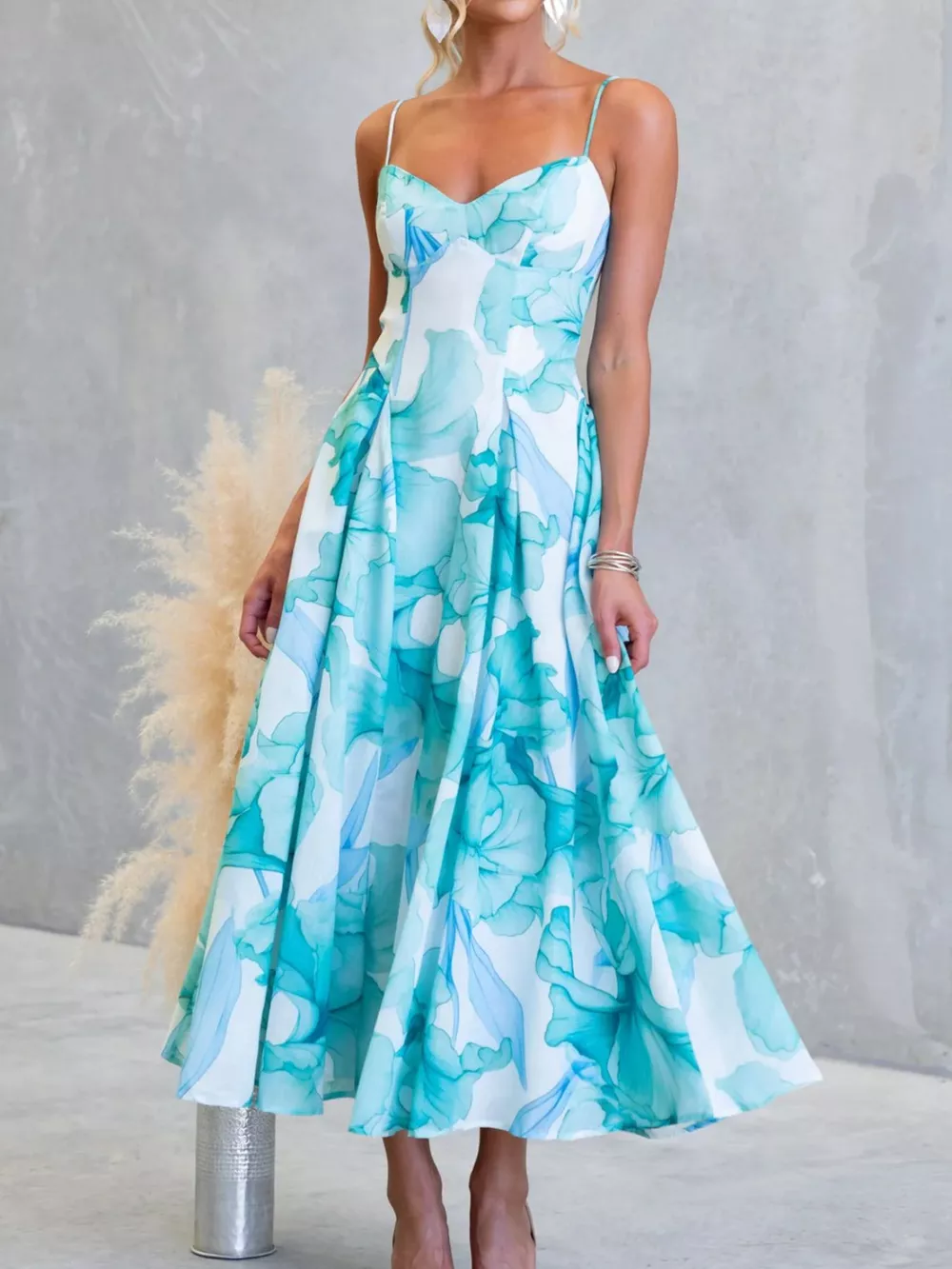 Floral Print Spaghetti Strap Midi Dress, image 12