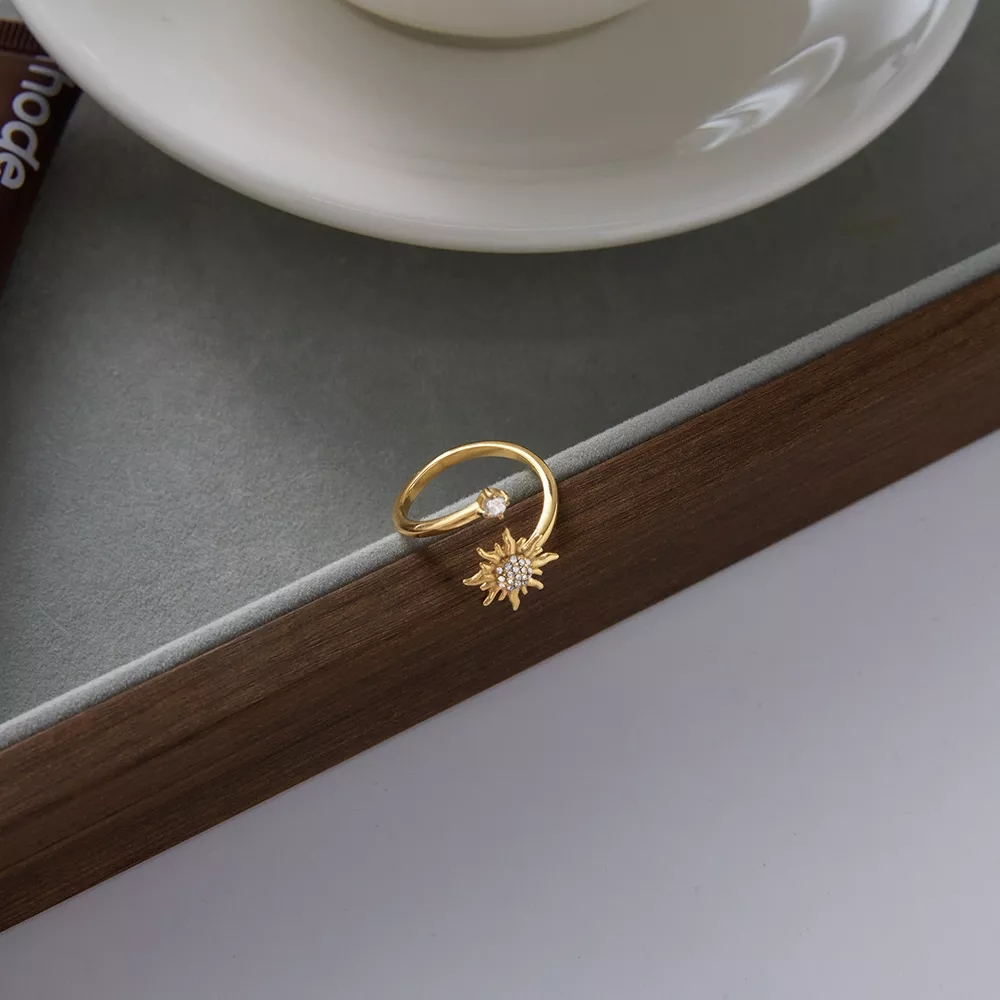 18K Gold-Plated Zircon Sun Bypass Ring, image 6