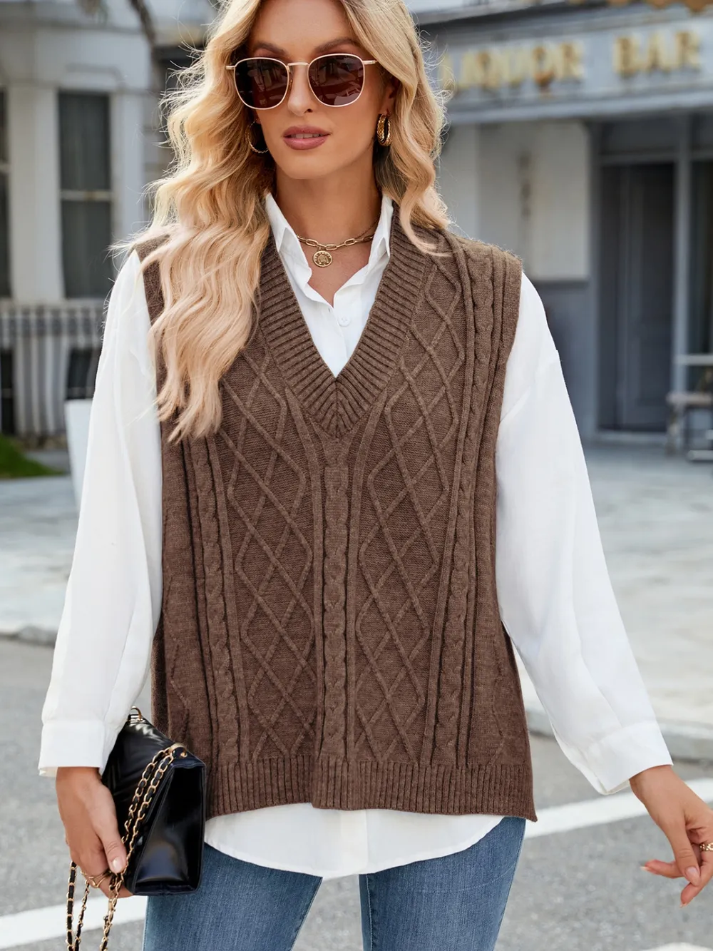 Cable Knit V-Neck Sweater Vest, image 11