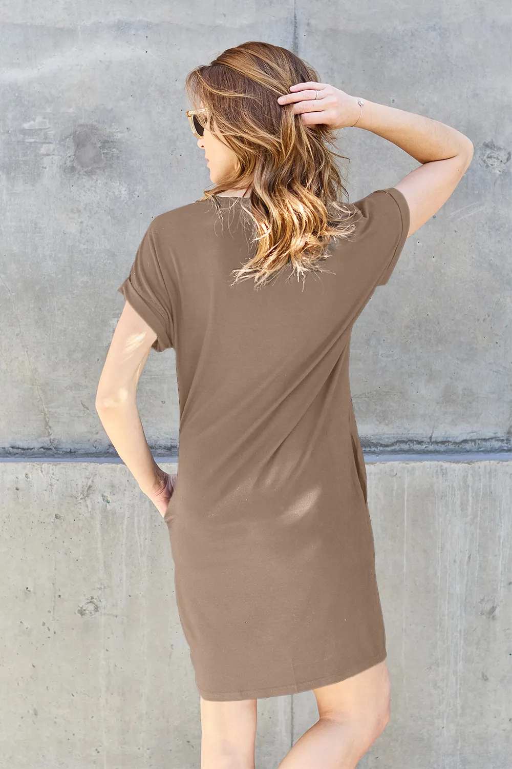 Full Size Round Neck Short Sleeve Dress with Pockets, image 21