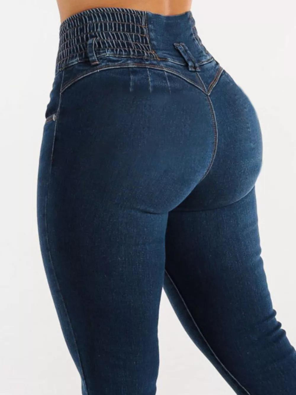 High Waist Buttoned Skinny Hip Lifting Jeans, image 9